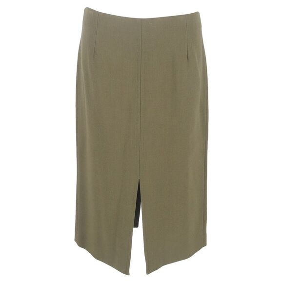 Roland Mouret Front Slit Midi Pencil Skirt in Olive Wool
